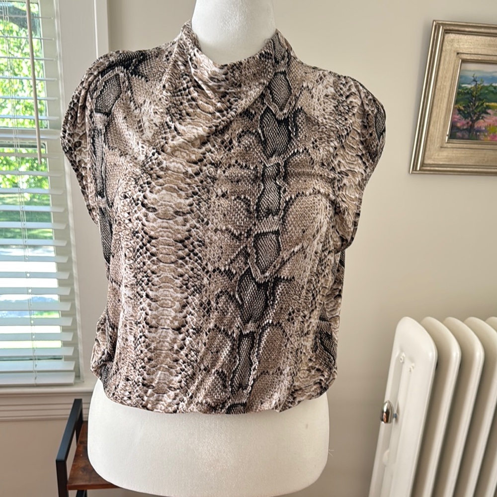 Bar III Snake Print Blouse - Black and Brown